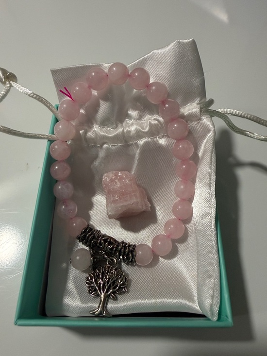 Jewelry - Rose Quartz Beaded Bracelet with Tree of life Charm & R.Q stone